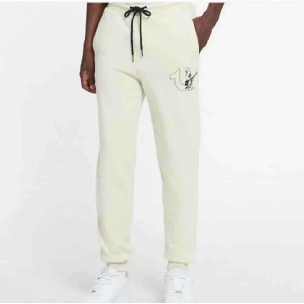 True Religion Cream Double Knit Branded Slim Joggers Size Large *Flaws*